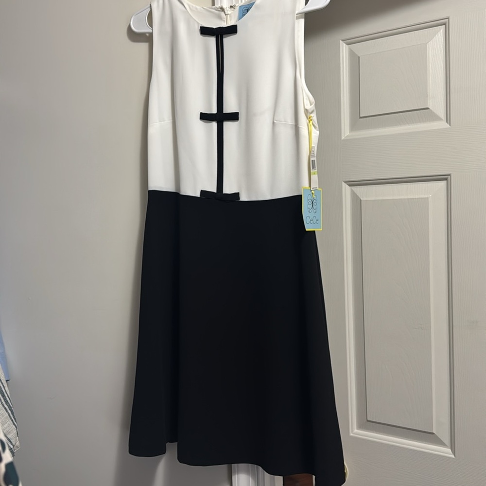 CeCe Black and White Sleeveless Dress